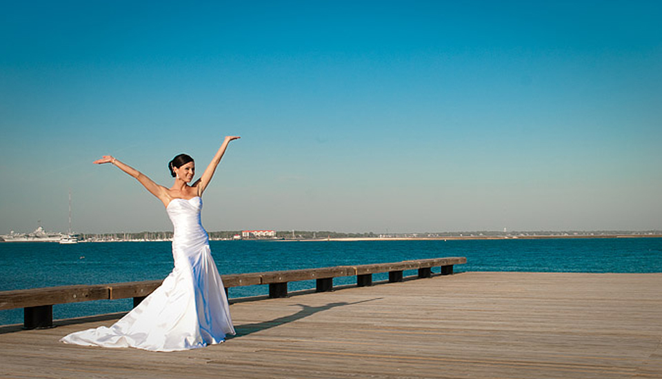 The bride at Public Pier at Charleston, SC